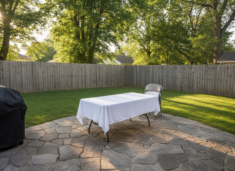 Backyard party table before