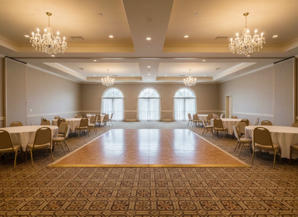 Empty hotel ballroom before decoration